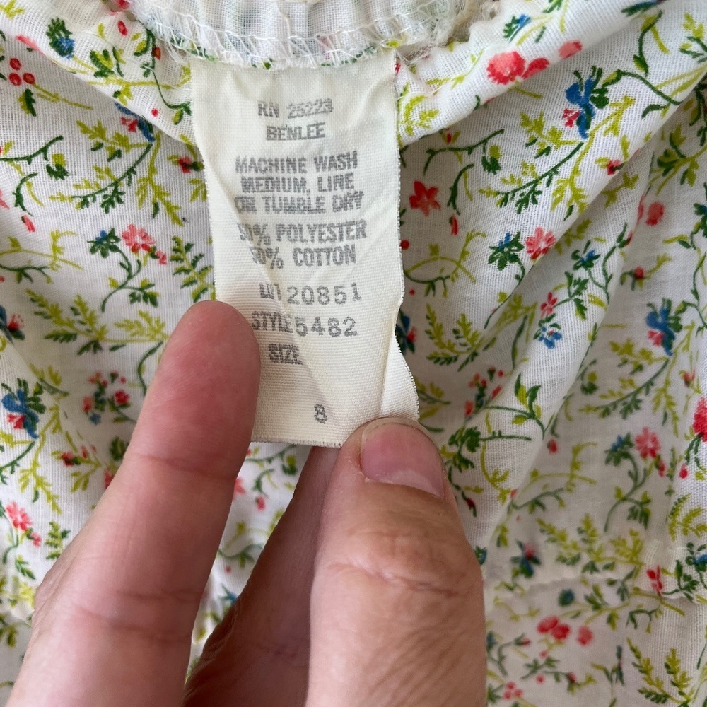 Retro Vtg Sz 8 Floral Tank‎ Pullover Dress Ruffle Neckline Tiered Skirt - Picture 8 of 8